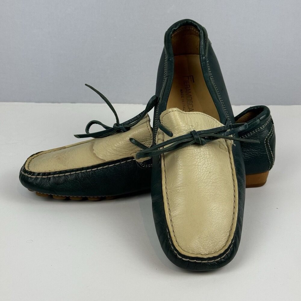 Fieramosca & Co. Womens Slip On Leather Green & Cream Flat Loafe Size 6M